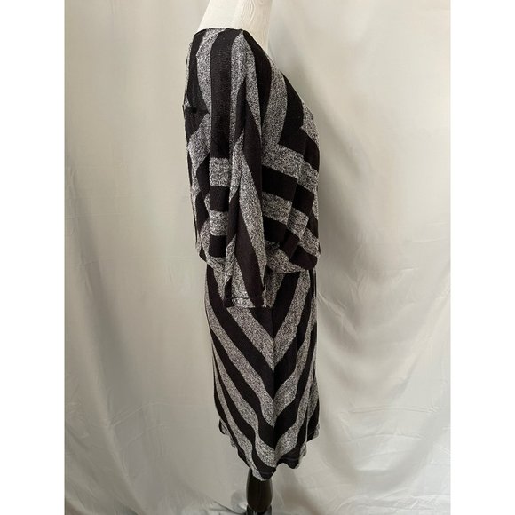 Max Studio Black/Gray Striped Half Sleeve Midi Knit Dress - Picture 4 of 11